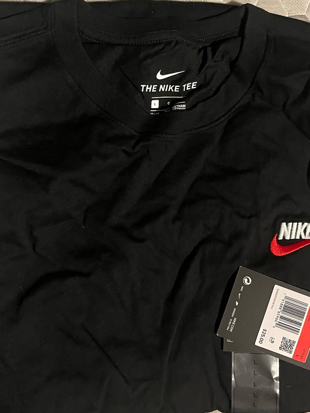 Nike Black Short Sleeve Tee with Red Swoosh Embroidery